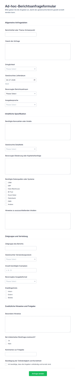 Anpassungsanfrage Für Berichte Formular