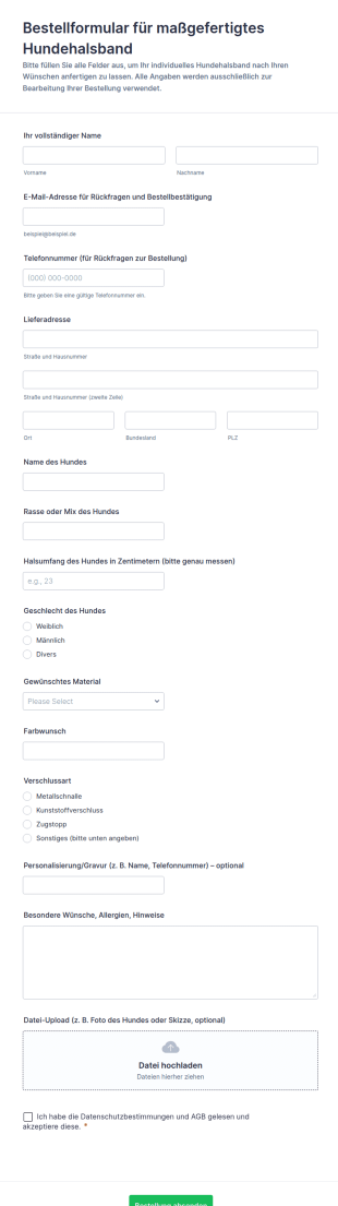 Anpassungsformular Für Individuelle Kragenbestellung