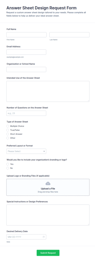 Answer Sheet Design Request Form Template
