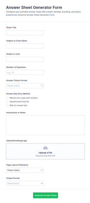 Answer Sheet Generator Form Template