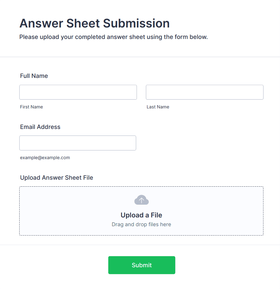 Submit Answer Box Answer Sheet Submission Form Template | Jotform