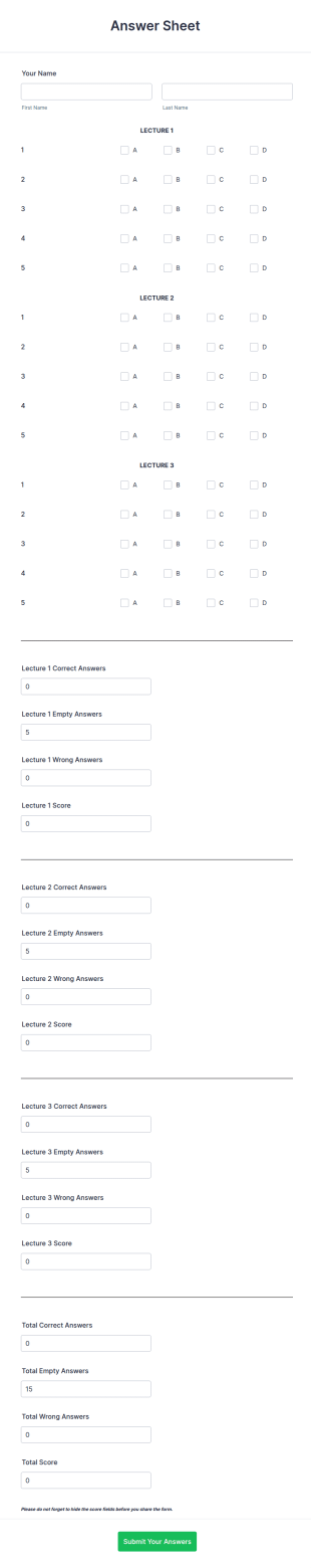 Answer Sheet Form Template