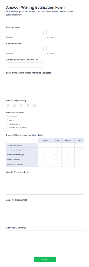 Answer Writing Evaluation Form Template
