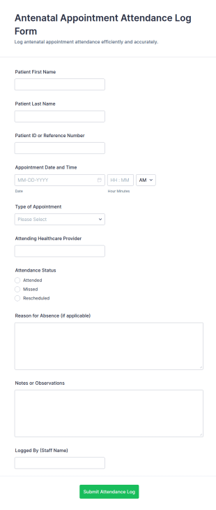 Antenatal Appointment Attendance Log Form Template