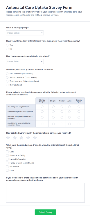 Antenatal Care Uptake Survey Form Template