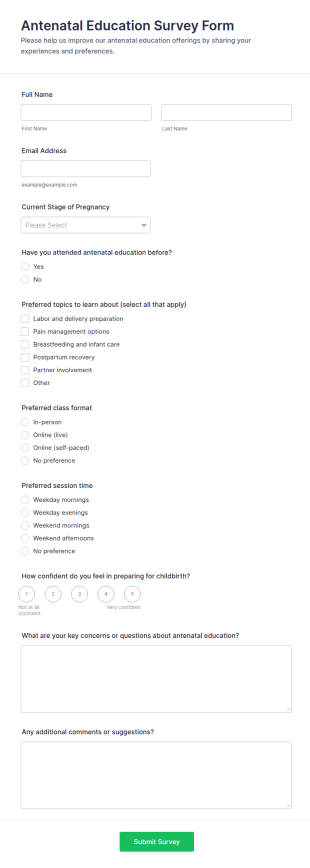 Antenatal Education Survey Form Template