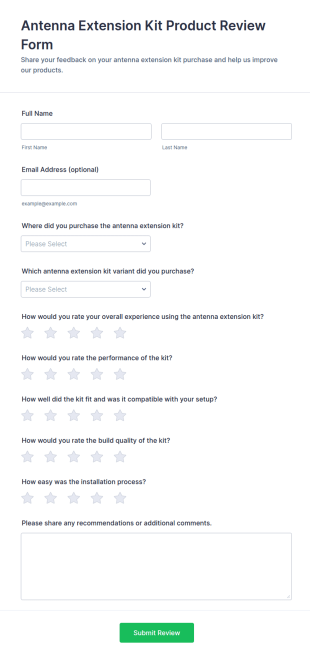Antenna Extension Kit Product Review Form Template