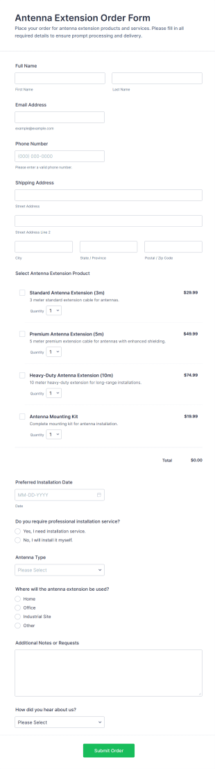 Antenna Extension Order Form Template