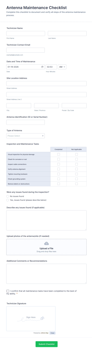 Antenna Maintenance Checklist Form Template