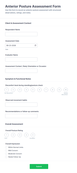 Anterior Posture Assessment Form Template