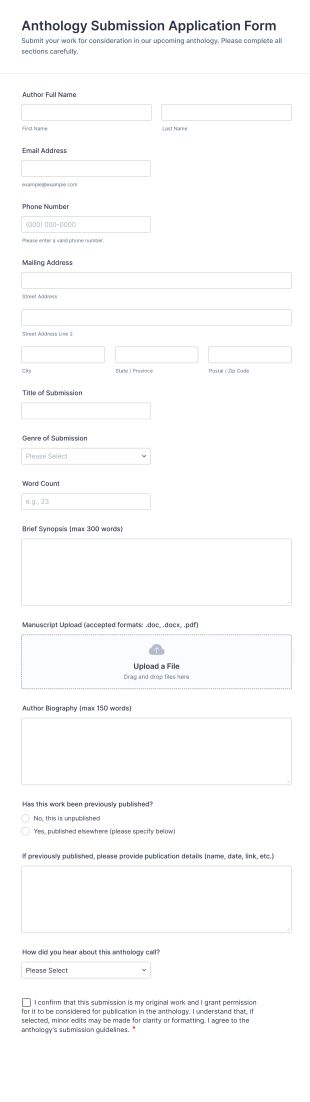Anthology Submission Application Form Template