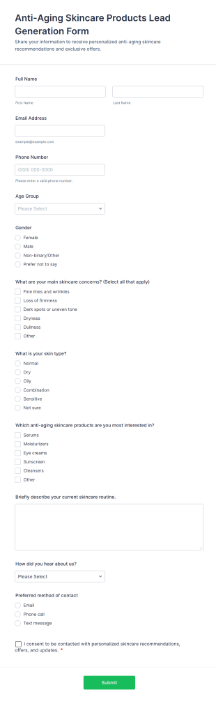 Anti Aging Skincare Products Lead Generation Form Template