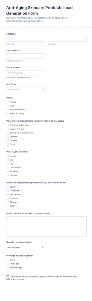 Anti Aging Skincare Products Lead Generation Form Template