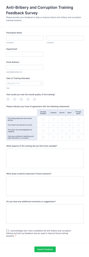 Anti Bribery And Corruption Training Feedback Survey Form Template