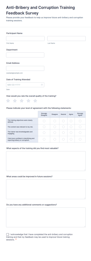 Anti Bribery And Corruption Training Feedback Survey Form Template