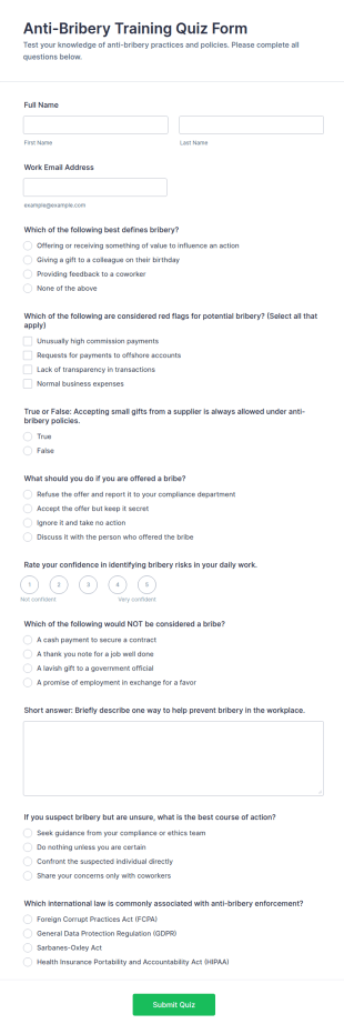 Anti Bribery Training Quiz Form Template