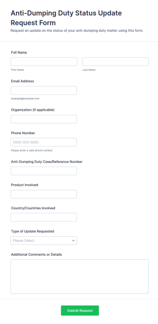 Anti Dumping Duty Status Update Request Form Template