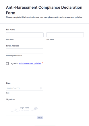 Anti Harassment Compliance Declaration Form Template