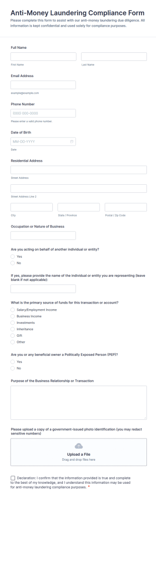 Anti Money Laundering Compliance Form Template