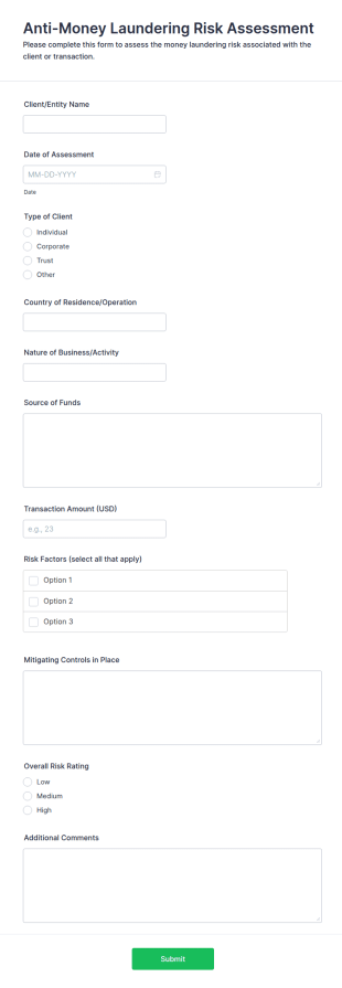 Anti Money Laundering Risk Assessment Form Template