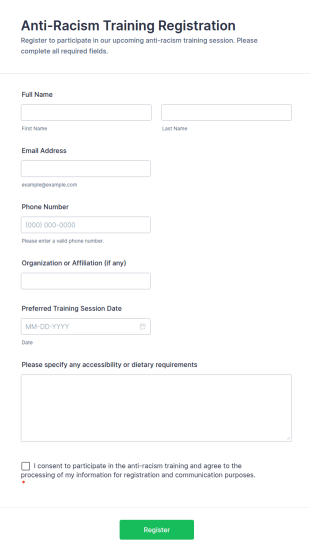 Anti Racism Training Registration Form Template
