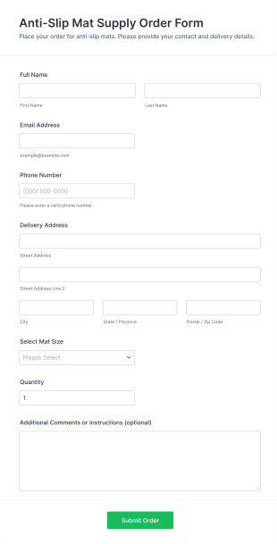 Anti Slip Mat Supply Order Form Template