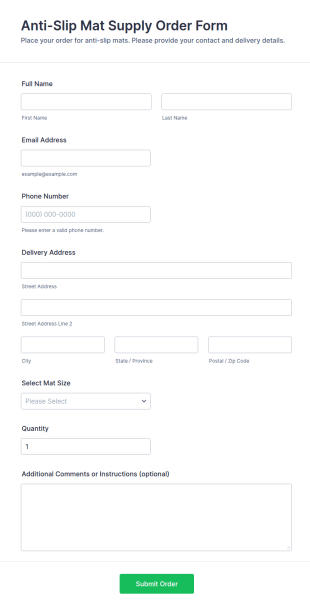 Anti Slip Mat Supply Order Form Template