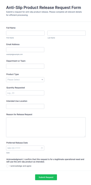 Anti Slip Product Release Request Form Template