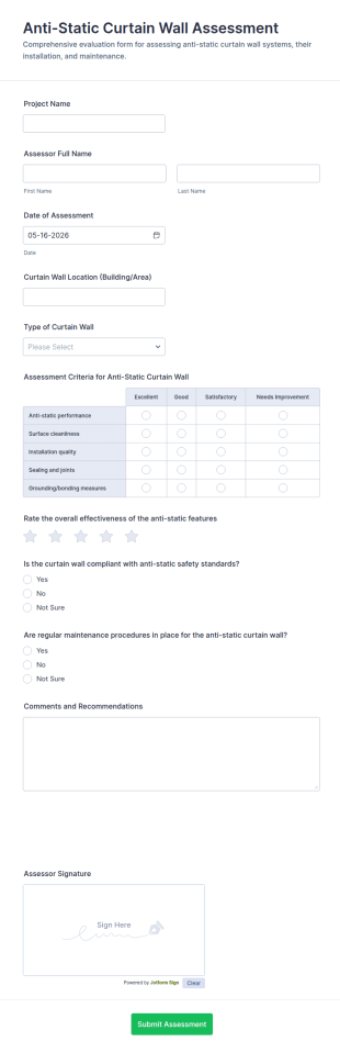 Anti Static Curtain Wall Assessment Form Template