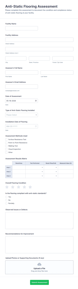 Anti Static Flooring Assessment Form Template