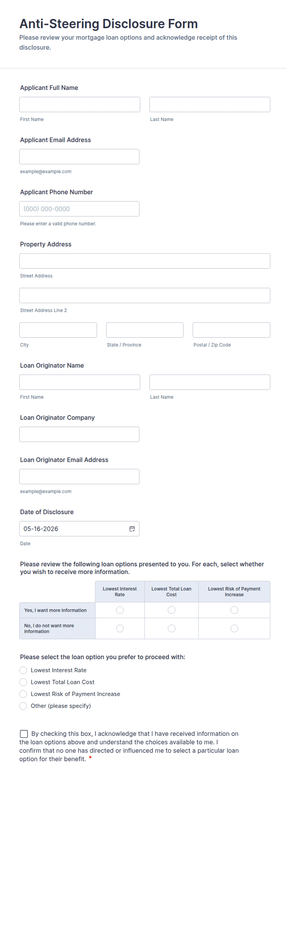 Anti-Steering Disclosure Form Template | Jotform