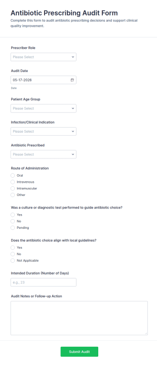Antibiotic Prescribing Audit Form Template