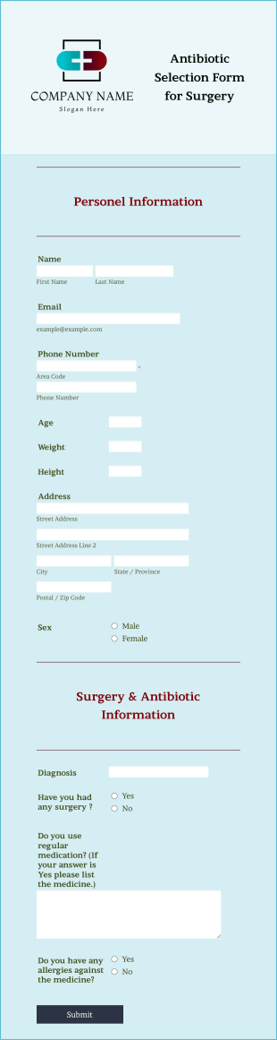 Antibiotic Selection Form For Surgery Form Template