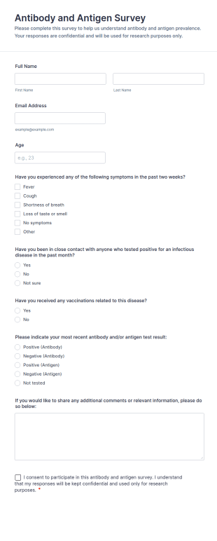 Antibody And Antigen Survey Form Template
