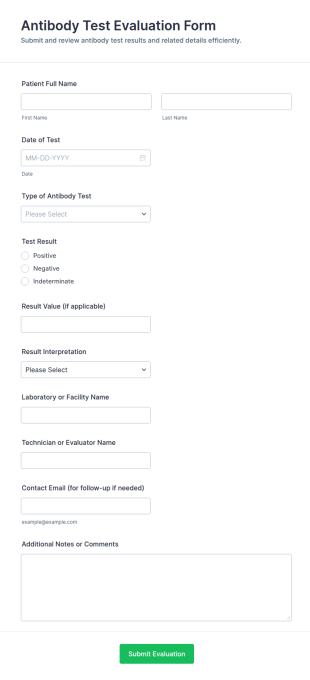 Antibody Test Evaluation Form Template