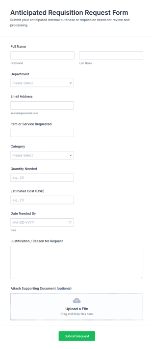 Anticipated Requisition Request Form Template