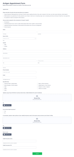Antigen Appointment Form Differx Form Template