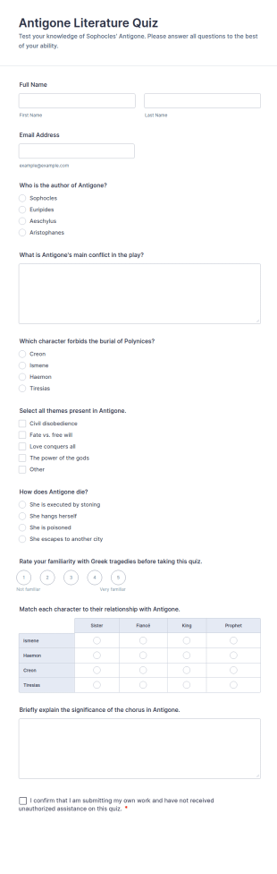 Antigone Literature Quiz Form Template