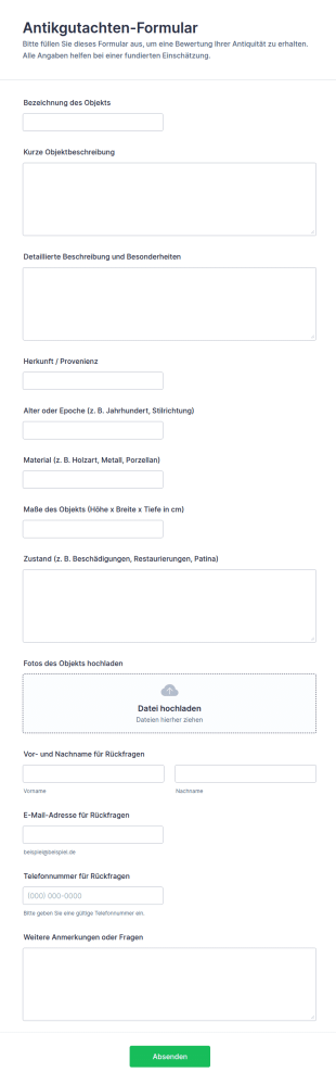 Antike Bewertung Formular