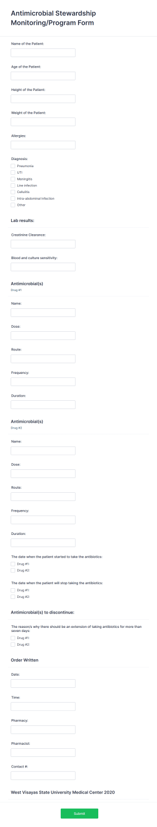 Antimicrobial Stewardship Monitoring Form Template