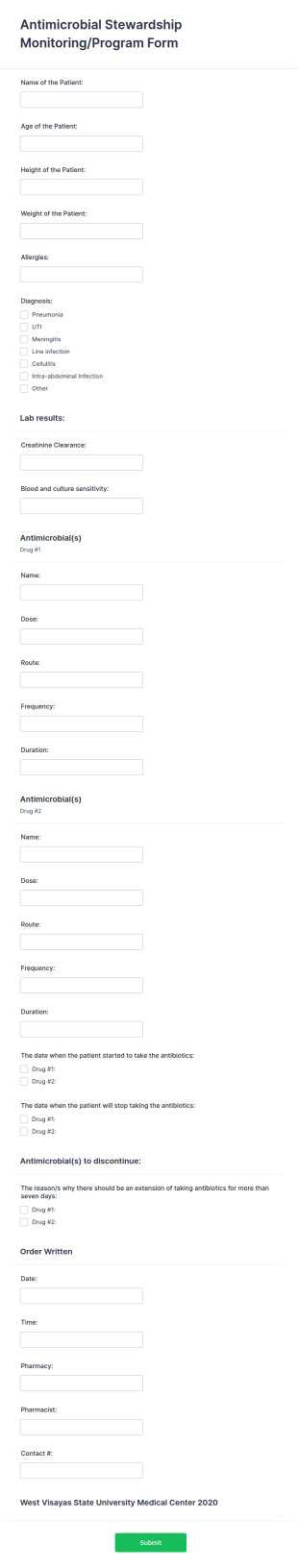 Antimicrobial Stewardship Monitoring Form Template