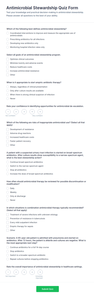 Antimicrobial Stewardship Quiz Form Template