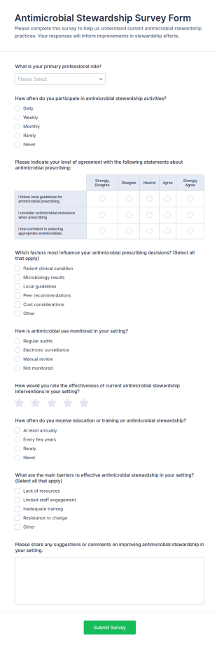 Antimicrobial Stewardship Survey Form Template