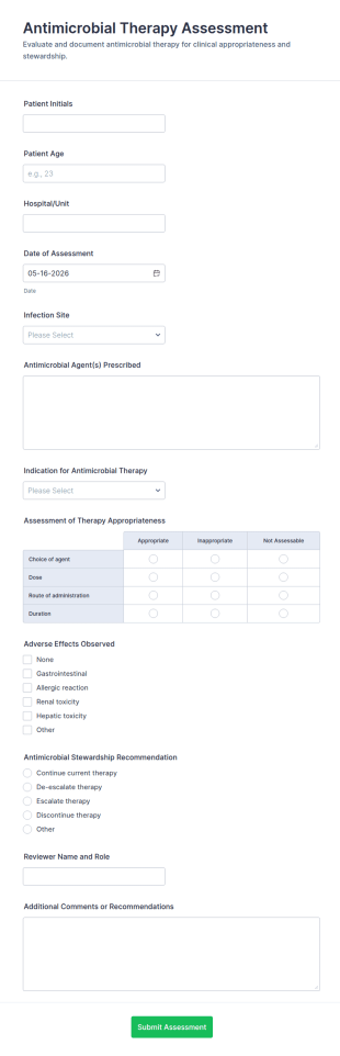 Antimicrobial Therapy Assessment Form Template