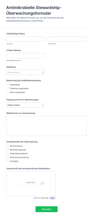 Antimikrobielle Stewardship Überwachungsformular