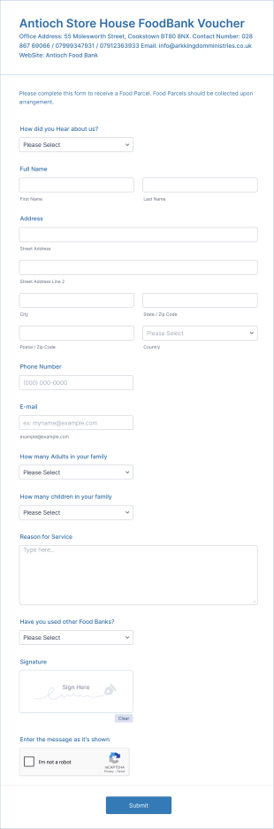 Food Bank Voucher Form Template