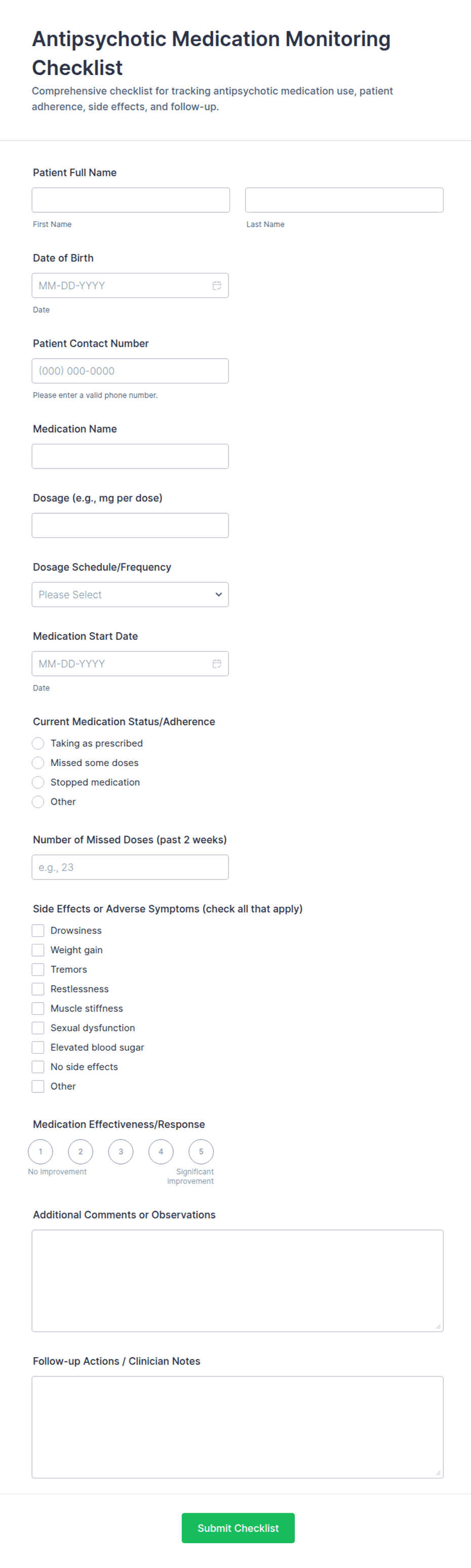 Antipsychotic Medication Monitoring Checklist Form Template | Jotform