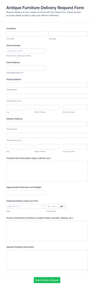 Antique Furniture Delivery Request Form Template