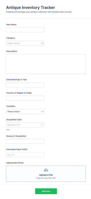 Antique Inventory Tracker Form Template
