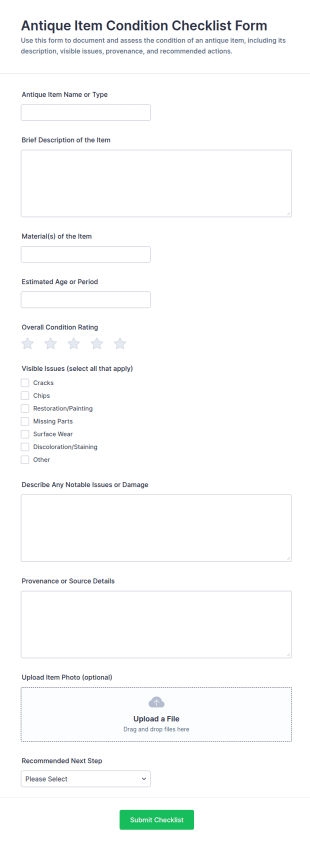 Antique Item Condition Checklist Form Template